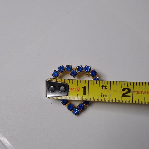 Metal And Blue Glass Heart Brooch - Picture 10 of 14